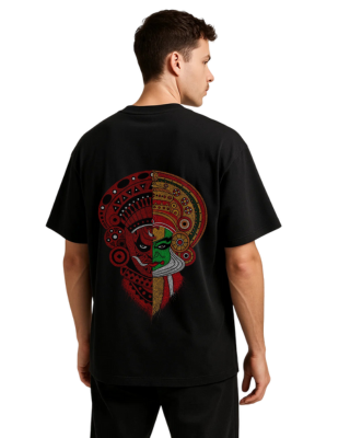 Black Oversized T-Shirt with Traditional Kathakali Art Print