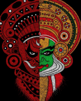 Black Oversized T-Shirt with Traditional Kathakali Art Print